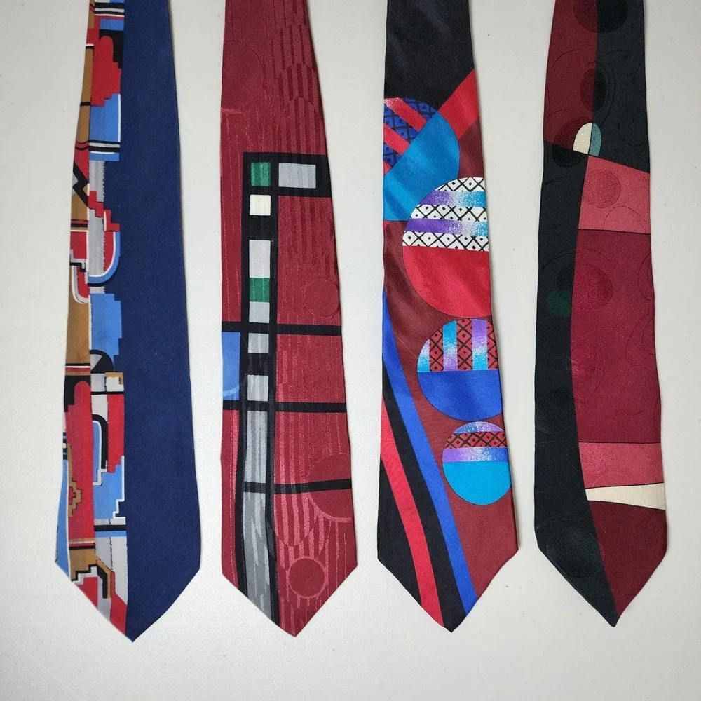 retro abstract and geometric Memphis-style silk ties architectural patterns 4